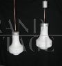 Pair of vintage pendant lights in opaline white glass, 1960s                            