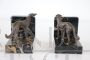 Pair of Art Deco bookends with greyhound dogs in bronze and Portoro marble