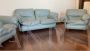 Poppy model sofa and armchairs set by Poltrona Frau in light blue leather