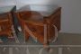 Pair of art deco bedside tables in walnut with glass top, Milan 1940s