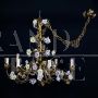 Golden wrought iron chandelier with porcelain roses, Italy early 1900s