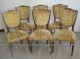 Set of 7 1960s Empire style chairs upholstered in ocher yellow brocade