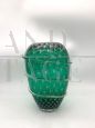 Green Murano glass vase with silver attributed to Seguso, Italy 1980s