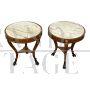 Pair of French antique style coffee tables with marble top, late 1900s