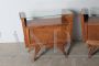 Pair of art deco bedside tables in walnut with glass top, Milan 1940s