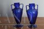 Pair of Art Nouveau amphora vases in cobalt blue Murano glass