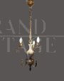 Vintage 3-arm chandelier in bronzed metal and painted ceramic