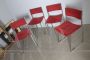 Set of four Willy Rizzo chairs in steel and red fabric, Italy 1970s