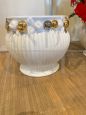 Pair of vintage round white ceramic vases with golden grapes