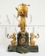 Antique Napoleon III clock in green Alpine marble with gilded bronze angels