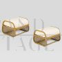 Pair of bamboo and rattan pouf ottomans benches