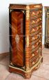 Antique Napoleon III tallboy dresser with inlays in fine woods and bronzes