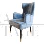 Art deco style armchair in light blue velvet