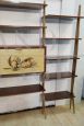 Vintage modular bookcase wall unit in maple and mahogany with print