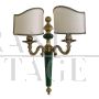 Antique style two-light wall lamp with double fabric lampshade                            