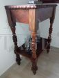 Antique inlaid coffee table with light blue velvet top