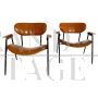 Pair of armchairs by Gastone Rinaldi for RIMA in brown imitation leather