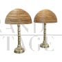 Pair of table lamps in polished brass and bamboo