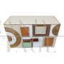 Design sideboard in colored glass and bamboo with lighting