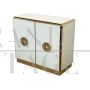 Small vintage sideboard in white Murano glass and brass, Italy 1980s