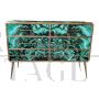 Wooden dresser covered in malachite effect glass with six drawers