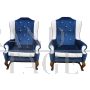 Pair of bergère vintage armchairs in blue and white velvet