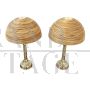 Pair of table lamps in polished brass and bamboo