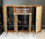 70s bar cabinet in parchment and blond mahogany