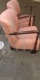 Pair of pink armchairs from the 1950s with square armrest