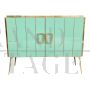 Two-door sideboard in aqua green Murano glass and brass