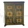 Antique Tyrolean two-door wardrobe, cream and green lacquered and hand painted