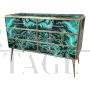 Wooden dresser covered in malachite effect glass with six drawers