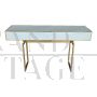 White glass and brass console with two drawers