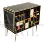 Dresser with three drawers in black and colored glass