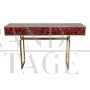 Console in brass and red glass with marbled effect