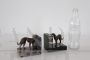 Pair of Art Deco bookends with greyhound dogs in bronze and Portoro marble