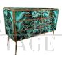 Wooden dresser covered in malachite effect glass with six drawers