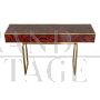 Console in brass and red glass with marbled effect