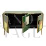 Three-door sideboard in brass and green and colored glass