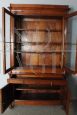 Antique Lombard Charles X bookcase in walnut with blown glass doors