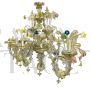 Rezzonico style boat chandelier in gold Murano glass with colored flowers