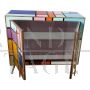 Design sideboard in multicolored glass with illuminated mirror interior