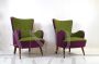 Vintage 80s armchair in green and purple piqué cotton