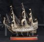 Antique chiselled silver sailing ship, Italy - Naples early 20th century