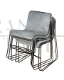 Set of 5 vintage stackable chairs in steel and gray velvet