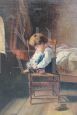 Silvio Rotta - painting depicting a child tying a shoe, 19th century