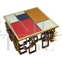 Low coffee table in chrome-gold steel with multicolor Murano glass top