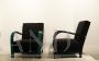 Pair of 1940s Art Deco armchairs in green parchment and black velvet