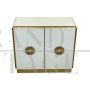 Small vintage sideboard in white Murano glass and brass, Italy 1980s