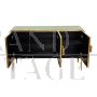 Three-door sideboard in brass and green and colored glass